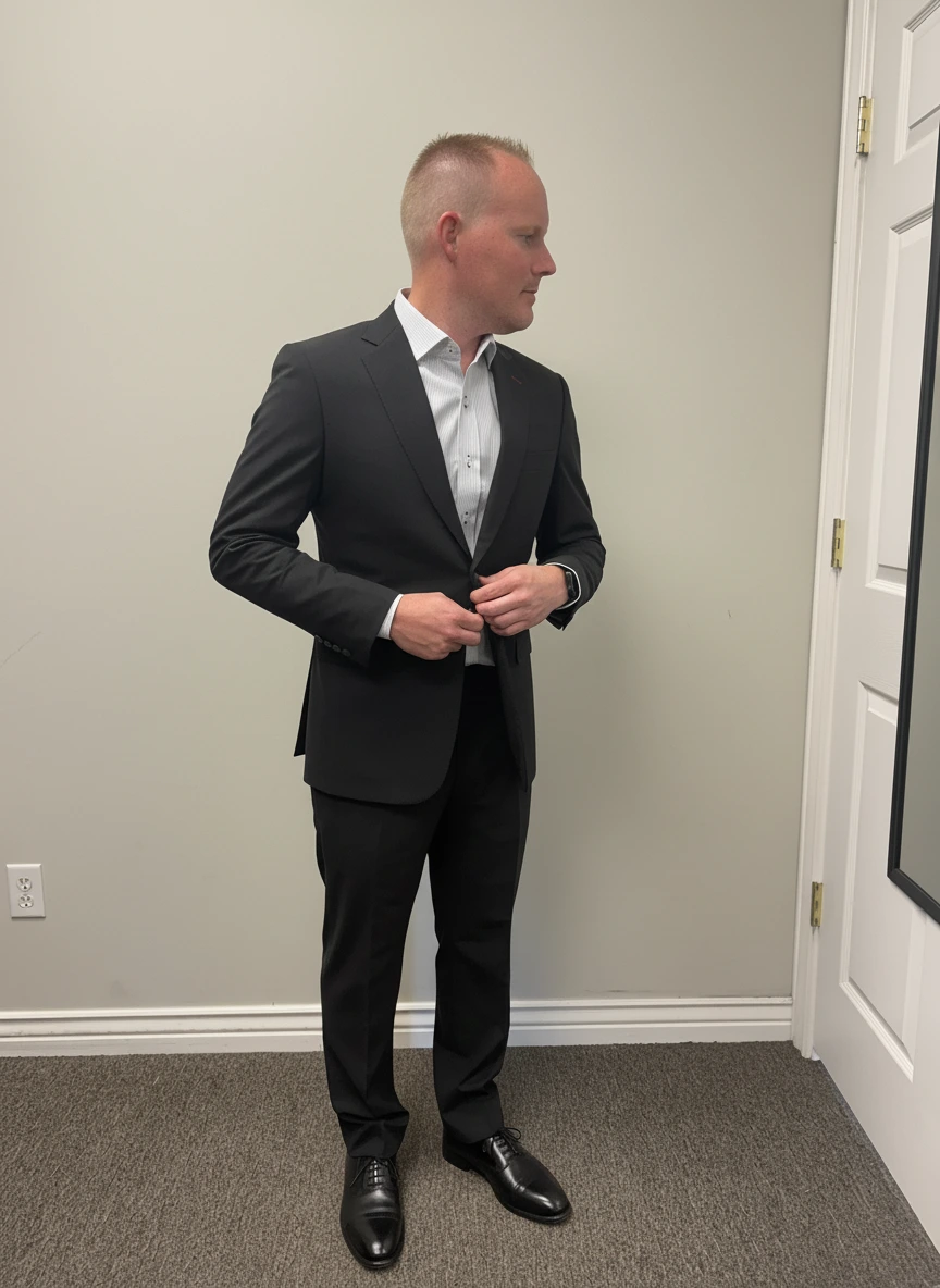 Sophisticated black wedding suit with personalized bespoke tailoring and premium fabric from esatto Custom in Layton, Utah