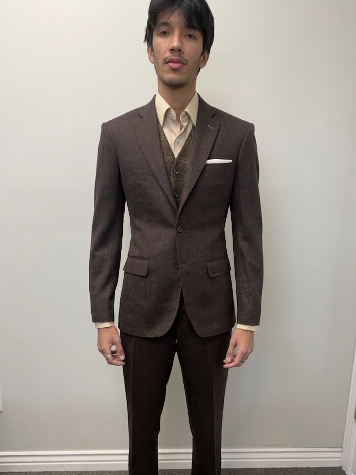 Brown three-piece custom suit with vest by esatto Custom, Layton, Utah