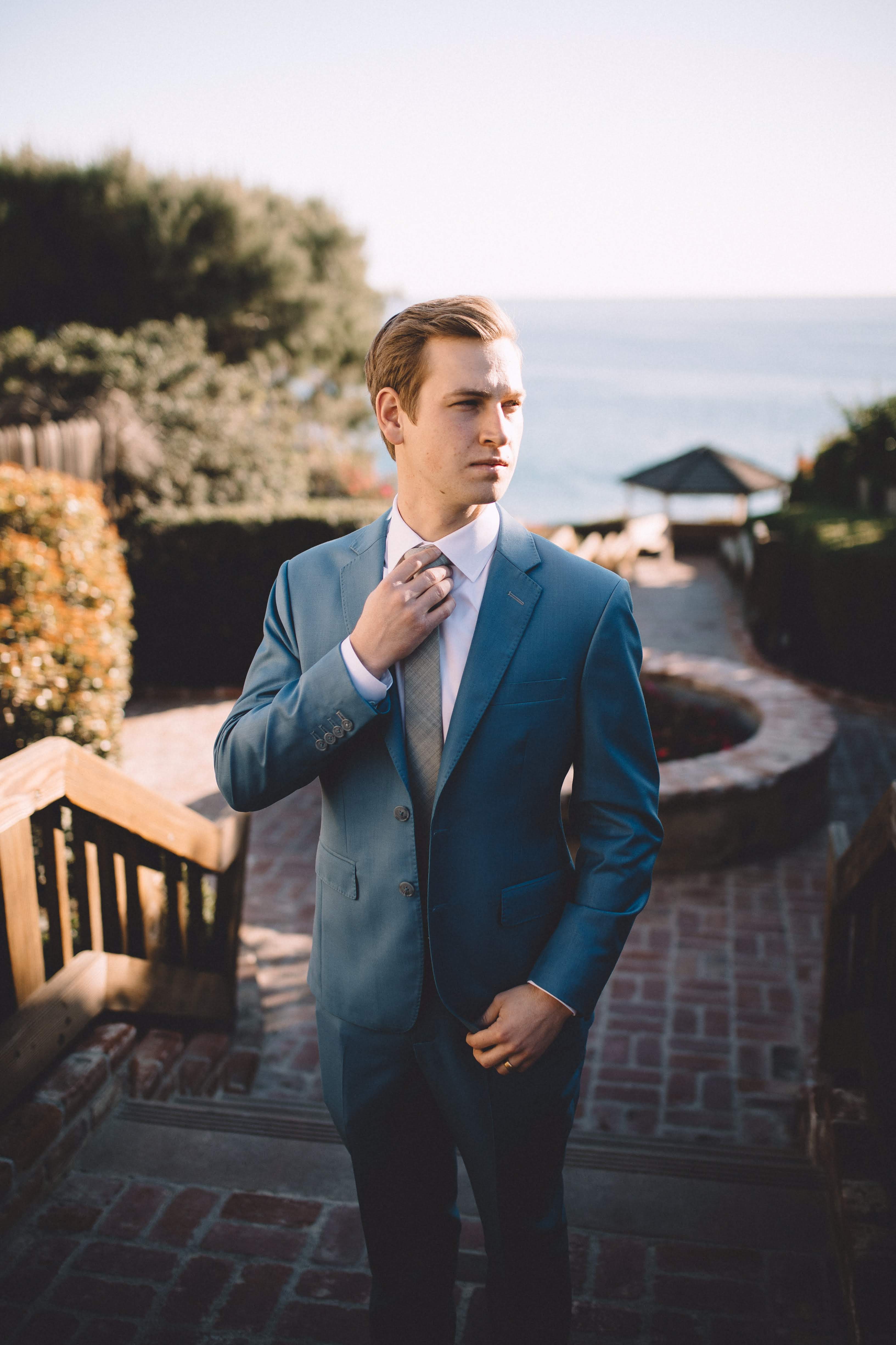 Handcrafted light gray wedding suit featuring precise measurements and custom details by Essato Custom Clothing in Layton, Utah